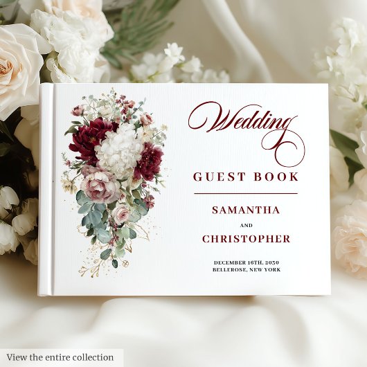 Romantic Boho Burgundy White Wedding Guest Book Gästebuch