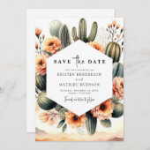 Romantic Boho Cactus Wedding Save The Date (Vorne/Hinten)