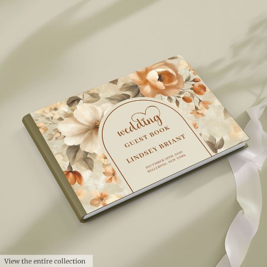 Romantic Boho Copper Ivory Sage Flower Wedding Gästebuch
