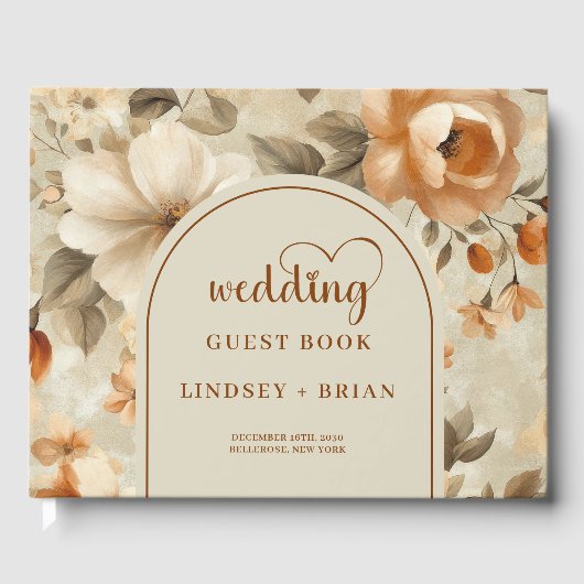 Romantic Boho Copper Ivory Sage Flower Wedding Gästebuch (Vorderseite)