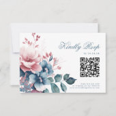 Romantic Boho Dusty Blue Floral Wedding RSVP QR (Vorderseite)