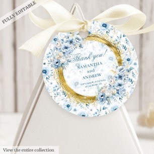 Romantic Boho Dusty Blue Gold Hochzeit Vielen Dank Geschenkanhänger