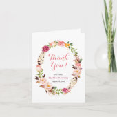 Romantic Boho Feather Floral Wreath Vielen Dank Dankeskarte (Vorderseite)