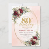 Romantic Boho Floral 80th Birthday Celebration  Einladung (Vorderseite)