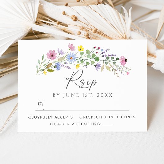Romantic Boho Garden Wildblume Wedding RSVP Card Einladung