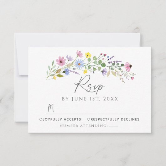 Romantic Boho Garden Wildblume Wedding RSVP Card Einladung (Vorderseite)