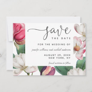 Romantic Boho Magnolia Floral Save the Date