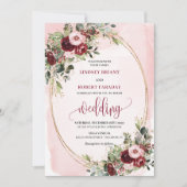 Romantic Boho Marsala Gold Floral Wedding Invite Einladung (Vorderseite)
