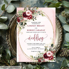 Romantic Boho Marsala Gold Floral Wedding Invite Einladung