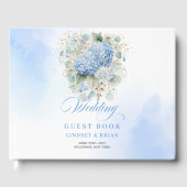 Romantic Boho Minimalist Blue Flowers Gold Wedding Gästebuch (Vorderseite)