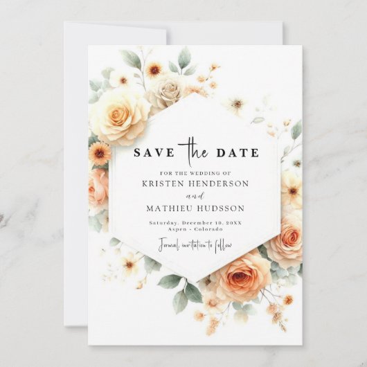 Romantic Boho Peach Wedding Save The Date (Vorderseite)