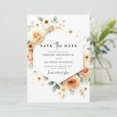 Romantic Boho Peach Wedding Save The Date (Stehend Vorderseite)