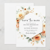 Romantic Boho Peach Wedding Save The Date (Vorne/Hinten)
