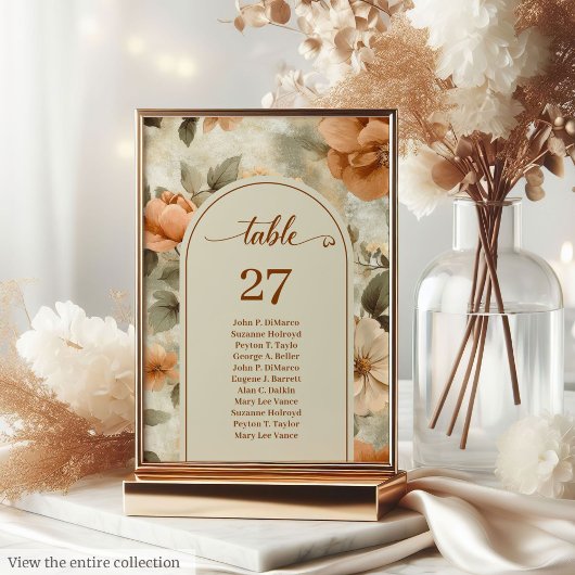 Romantic Boho Rust Ivory Olive Floral Table Number Tischnummer