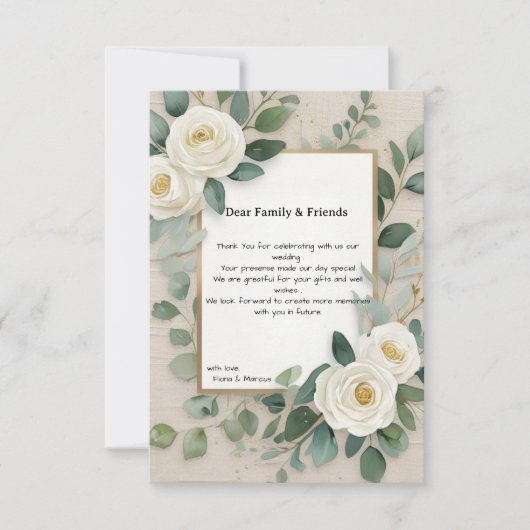 Romantic Boho White Roses Elegante Hochzeit Dankeskarte (Vorderseite)