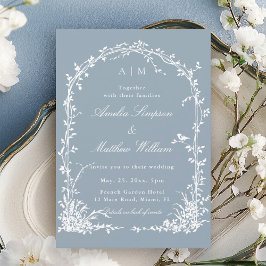 Romantic Botanical Arch Garden Dusty Blue Wedding  Einladung