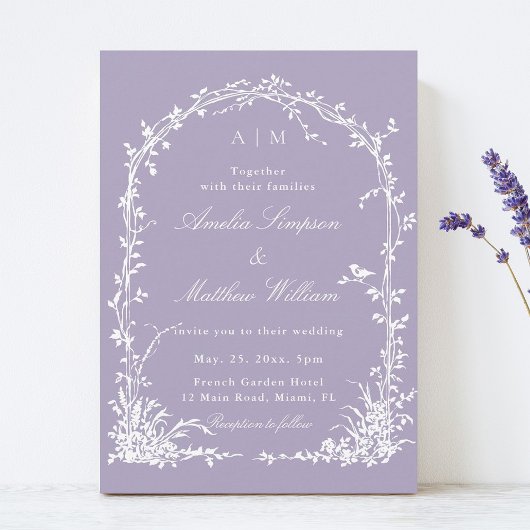 Romantic Botanical Arch Garden Lavender Wedding Einladung