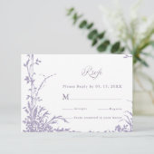 Romantic Botanical Arch Garden Lavender Wedding RSVP Karte (Stehend Vorderseite)