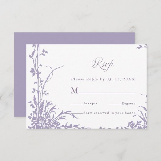 Romantic Botanical Arch Garden Lavender Wedding RSVP Karte (Vorne/Hinten)