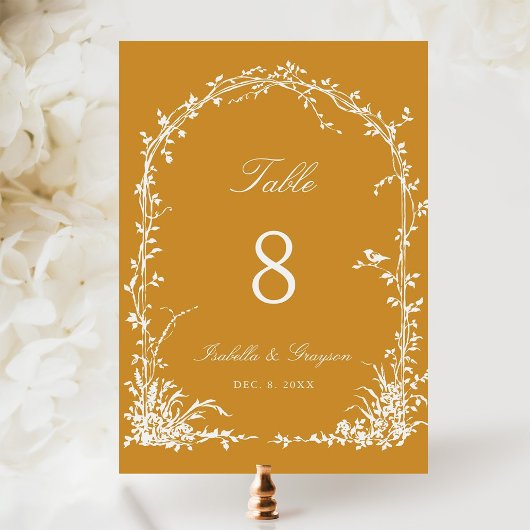 Romantic Botanical Arch Garden Wedding Amber Tischnummer