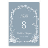 Romantic Botanical Arch Garden Wedding Dusty Blue Tischnummer (Vorderseite)