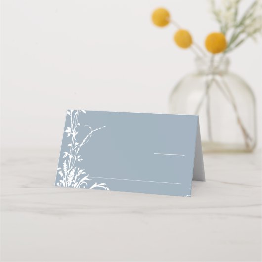 Romantic Botanical Garden Dusty Blue Wedding Platzkarte (Vorderseite)