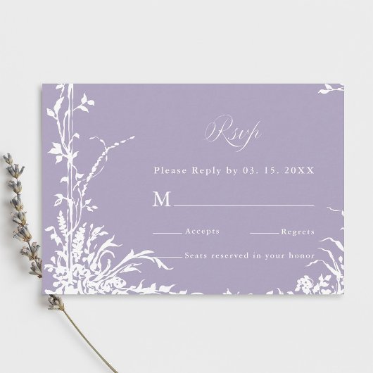 Romantic Botanical Garden Lavender Wedding RSVP Karte