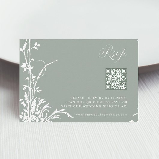 Romantic Botanical Garden Wedding Sage Green RSVP Karte