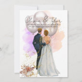 Romantic Bride & Groom with Balloons Einladung (Vorderseite)