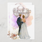 Romantic Bride & Groom with Balloons Einladung (Vorne/Hinten)