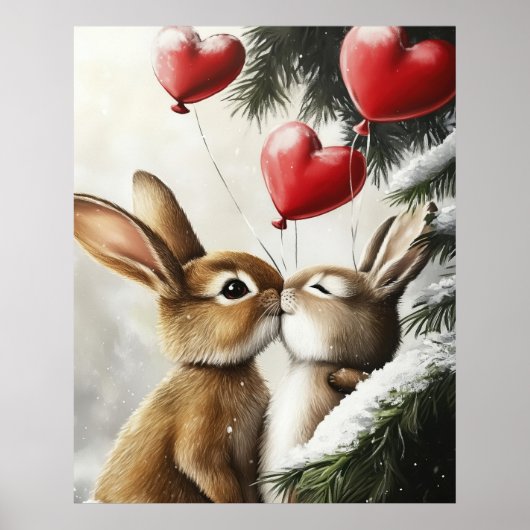 Romantic Bunny Couple Valentine Wall Art Poster (Vorne)