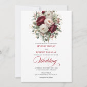 Romantic Burgundy and White Flowers Wedding Invite Einladung (Vorderseite)