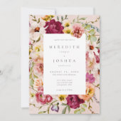 Romantic Burgundy Blush Floral Garden Wedding Einladung (Vorderseite)