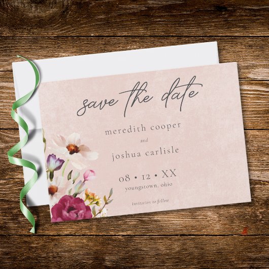 Romantic Burgundy Blush Floral Garden Wedding Save The Date