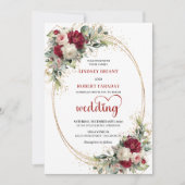 Romantic Burgundy Blush Floral Wedding Invitation Einladung (Vorderseite)
