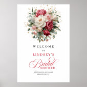 Romantic Burgundy Blush Greenery Welcome Sign Poster (Vorne)