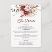 Romantic Burgundy & Blush QR Code Wedding Details  Begleitkarte (Vorderseite)
