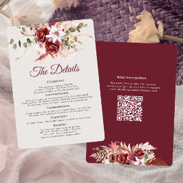 Romantic Burgundy & Blush QR Code Wedding Details Begleitkarte