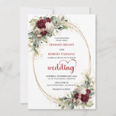 Romantic Burgundy Bohemian Floral Wedding Invite Einladung (Vorderseite)
