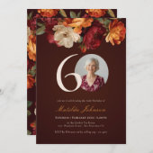 Romantic Burgundy Floral Photo 60th Birthday Einladung (Vorne/Hinten)