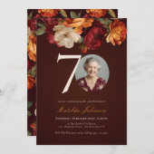 Romantic Burgundy Floral Photo 70th Birthday Einladung (Vorne/Hinten)