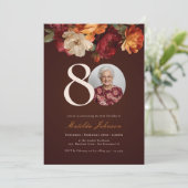 Romantic Burgundy Floral Photo 80th Birthday Einladung (Stehend Vorderseite)