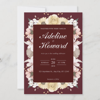 Romantic Burgundy Floral Wedding Invitation card Einladung