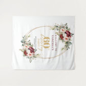 Romantic Burgundy Gold Floral 60th Birthday Banner Wandteppich (Vorderseite (Horizontal))