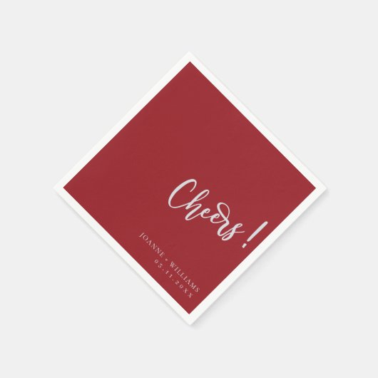 Romantic Burgundy Hand Lettering Cheers Wedding Serviette (Ecke)