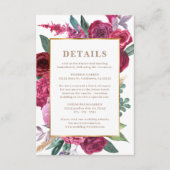 Romantic burgundy Maroon Floral Wedding details Begleitkarte (Vorderseite)