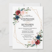 Romantic Burgundy Navy Blue Floral Geometric Einladung (Vorderseite)