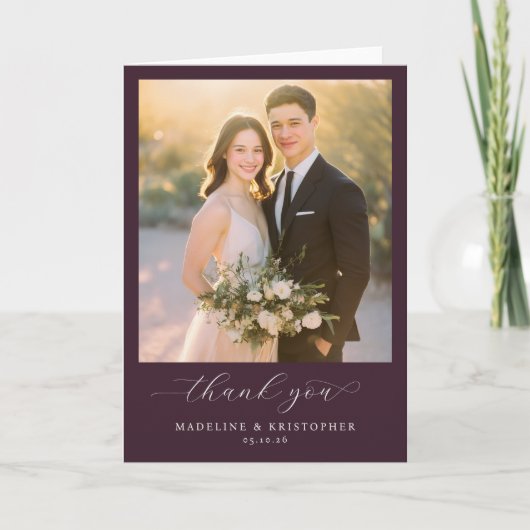Romantic Burgundy Photo Dankeskarte (Vorderseite)
