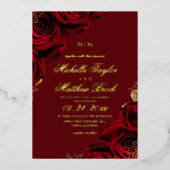 Romantic Burgundy Rose Wedding Folieneinladung (Vorderseite)