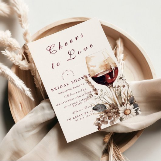 Romantic Burgundy Rose Wine Bridal Shower Einladung